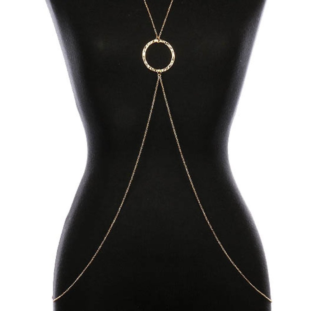 Hammered Metal Ring Link Body Chain - Picture 2 of 4